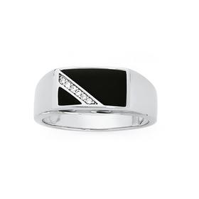 Silver-Black-Onyx-CZ-Diagonal-Mens-Ring on sale