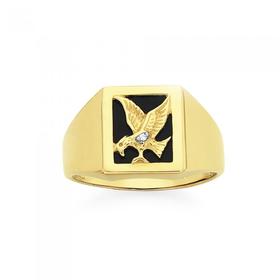 9ct-Gold-Black-Agate-Diamond-Eagle-Ring on sale