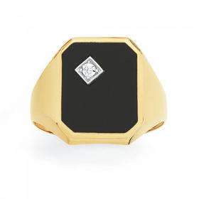 9ct+Gold+Onyx+%26amp%3B+CZ+Gents+Ring