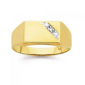 9ct+Gold+Diamond+Set+Gents+Signet+Ring