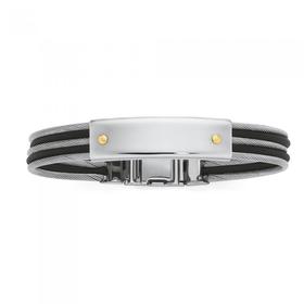 Stainless-Steel-Guys-Cable-Black-Neoprene-18ct-Identity-Bracelet on sale