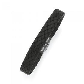 Steel+Black+Plaited+Leather+Bracelet