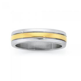 Steel-Gold-Plate-Lined-Gents-Ring on sale