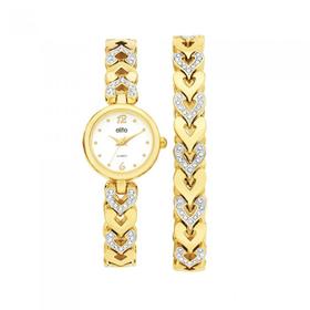 Elite+Ladies+Gold+Tone+Stone+Set+Watch+and+Bracelet+Set