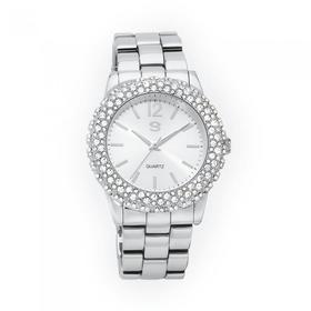 G-Ladies-Silver-Tone-Round-Stone-Set-Bezel-Watch on sale