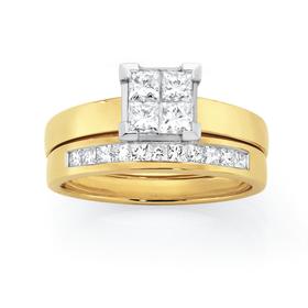 9ct+Two+Tone+Diamond+Bridal+Ring+Set