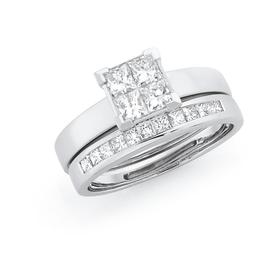 9ct+White+Gold+Diamond+Bridal+Ring+Set