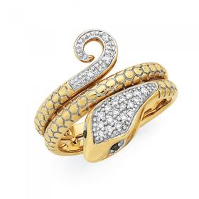 9ct+Gold+Diamond+Snake+Ring