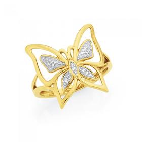 9ct+Gold+Diamond+Butterfly+Ring