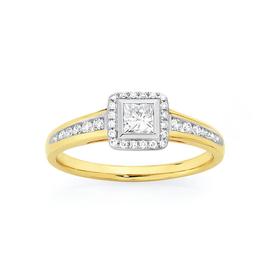 9ct+Gold+Diamond+Framed+Ring