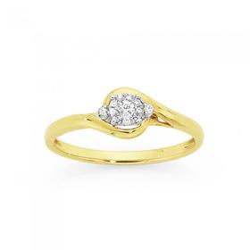 9ct+Gold+Diamond+Cluster+Ring