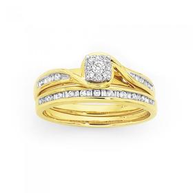 9ct+Gold+Diamond+Cluster+Bridal+Set