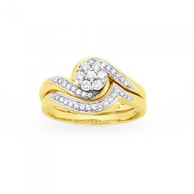 9ct+Gold+Diamond+Cluster+Bridal+Set