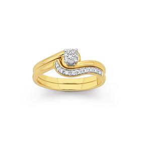 9ct+Gold+Diamond+Bridal+Ring+Set