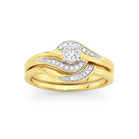 9ct+Gold+Diamond+Bridal+Ring+Set