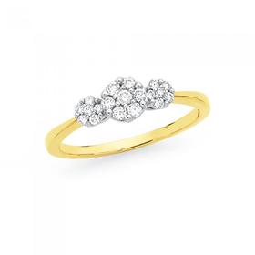 9ct+Gold+Diamond+Trilogy+Cluster+Ring