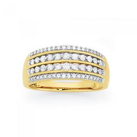 9ct-Gold-Diamond-Four-Row-Band on sale