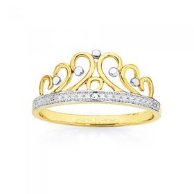 9ct+Gold+Diamond+Crown+Ring
