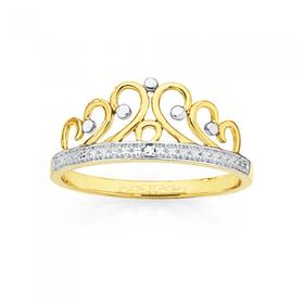 9ct-Gold-Diamond-Crown-Ring on sale