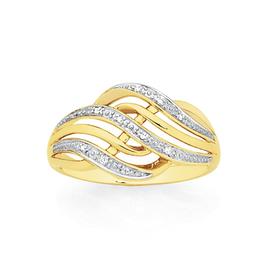 9ct+Gold+Diamond+Swirl+Crossover+Ring