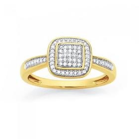 9ct+Gold+Diamond+Cushion+Frame+Ring