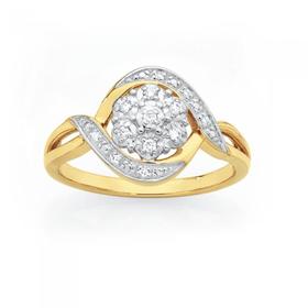 9ct+Gold+Diamond+Cluster+Ring