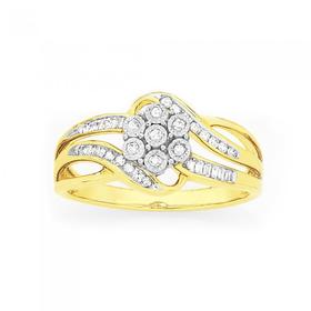 9ct+Gold+Diamond+Miracle+Set+Cluster+Ring