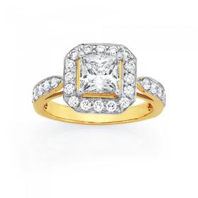 9ct-Gold-CZ-Framed-Ring on sale