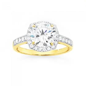 9ct-Gold-CZ-Cushion-Frame-Shoulder-Dress-Ring on sale