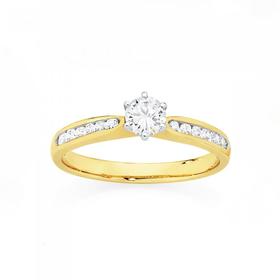 9ct+Gold+CZ+Round+Brilliant+Cut+Solitaire+Ring