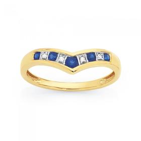 9ct+Gold+Created+Sapphire+%26amp%3B+Diamond+%27V%27+Ring