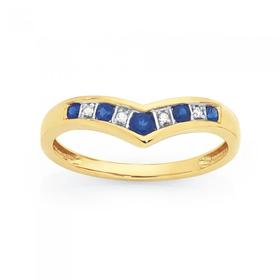 9ct-Gold-Created-Sapphire-Diamond-V-Ring on sale