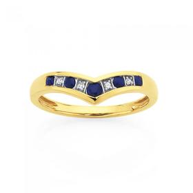 9ct+Gold+Sapphire+%26amp%3B+Diamond+Round+Brilliant+Cut+V+Ring