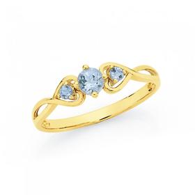 9ct-Gold-Aquamarine-Twist-Heart-Ring on sale