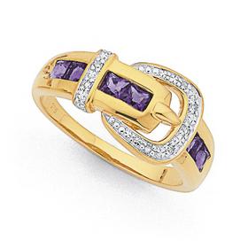 9ct-Amethyst-Diamond-Buckle-Ring on sale