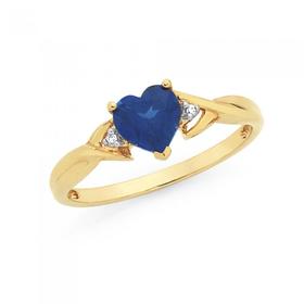 9ct-Gold-Created-Ceylon-Sapphire-Heart-Diamond-Ring on sale