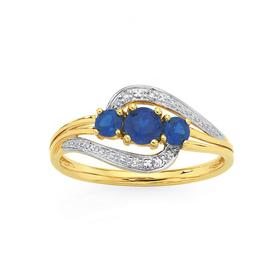 9ct-Gold-Created-Sapphire-Diamond-Ring on sale