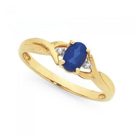 9ct+Gold+Created+Sapphire+%26+Diamond+Ring