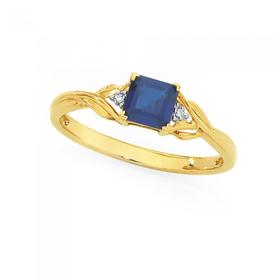 9ct+Gold+Created+Sapphire+%26amp%3B+Diamond+Ring