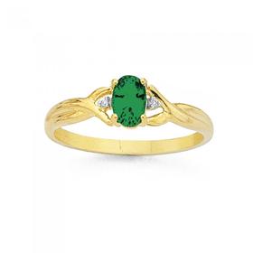 9ct-Synthetic-Emerald-Diamond-Ring on sale