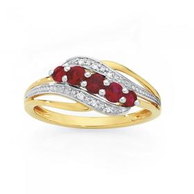 9ct+Gold+Created+Ruby+%26amp%3B+Diamond+Ring