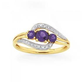 9ct+Gold+Amethyst+%26amp%3B+Diamond+Ring