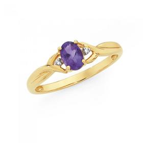 9ct-Gold-Amethyst-Diamond-Ring on sale