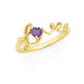 9ct+Gold+Amethyst+%27Love%27+Ring