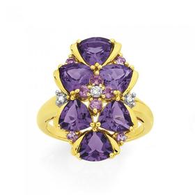 9ct-Gold-Amethyst-Pink-Amethyst-Diamond-Ring on sale