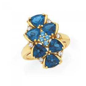 9ct-Gold-Blue-London-Blue-Topaz-Cluster-Ring on sale