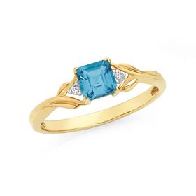 9ct-Gold-Blue-Topaz-Diamond-Ring on sale