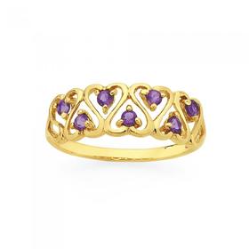 9ct-Gold-Amethyst-Filigree-Hearts-Dress-Ring on sale