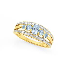 9ct-Gold-Aquamarine-Diamond-Band on sale