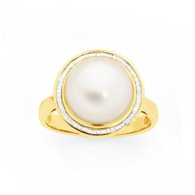 9ct-Gold-Pearl-Diamond-Ring on sale